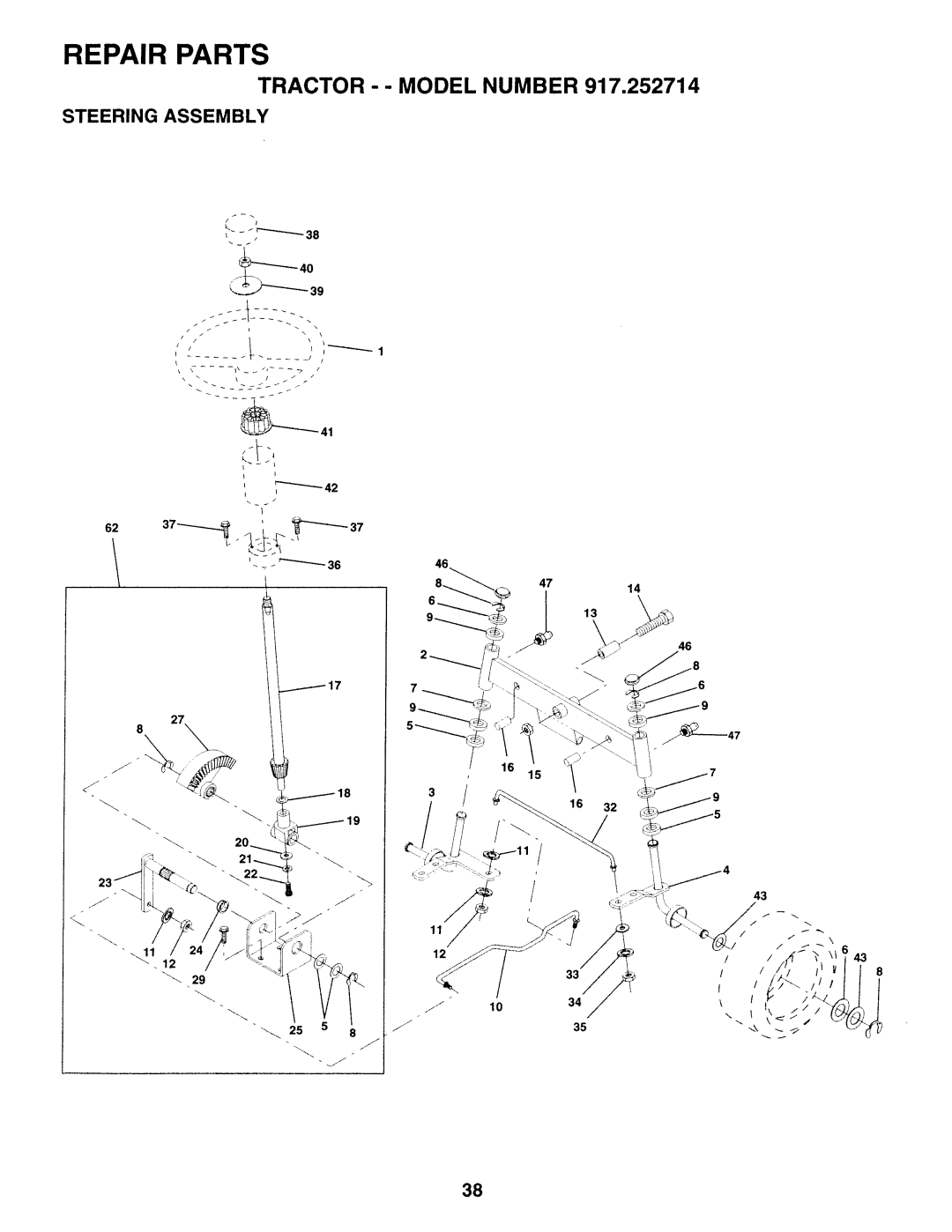 Sears 917.252714 manual Tractor - Model Number, Steering Assembly 