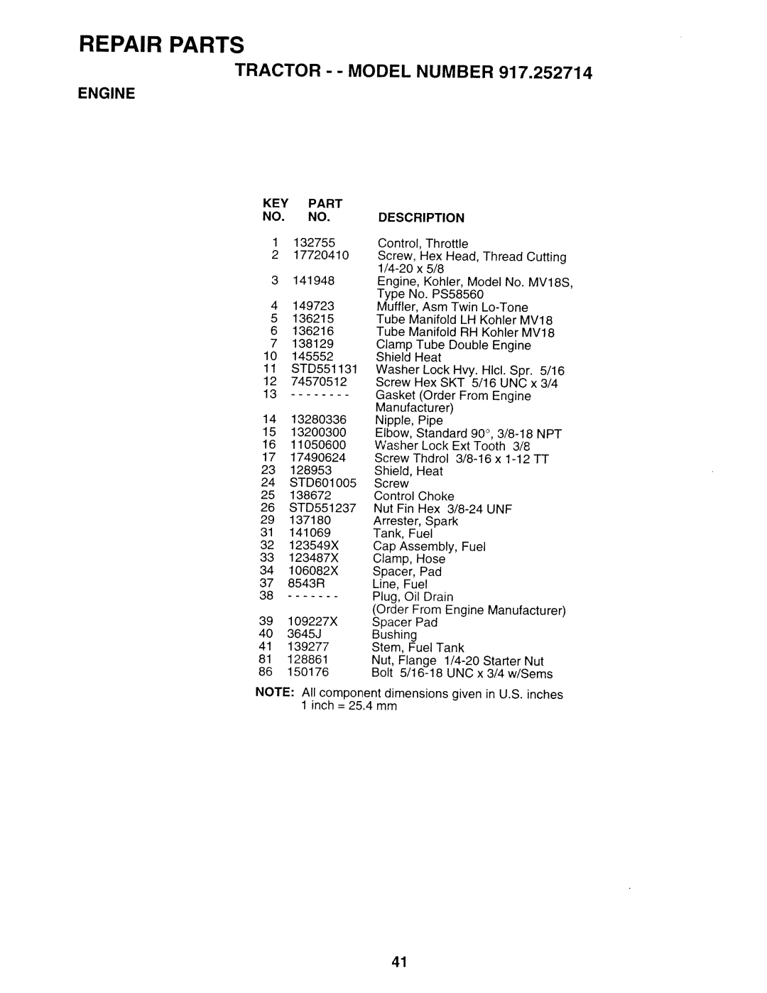 Sears 917.252714 manual Tractor - Model Number 917,252714 