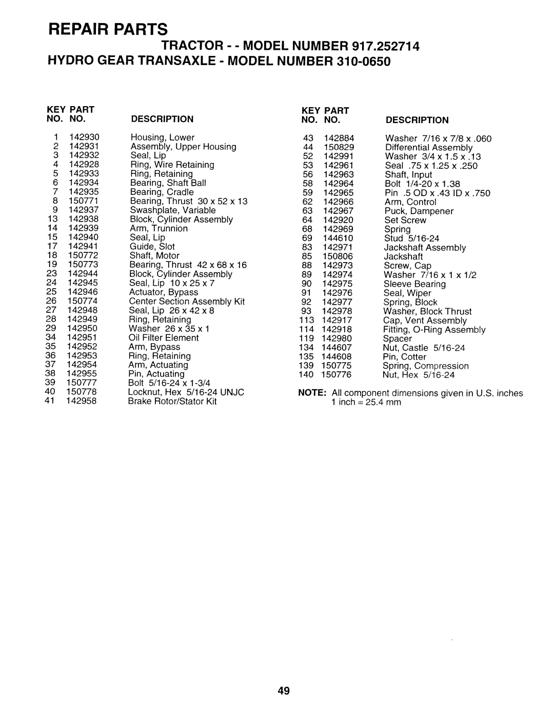 Sears 917.252714 manual Lower 