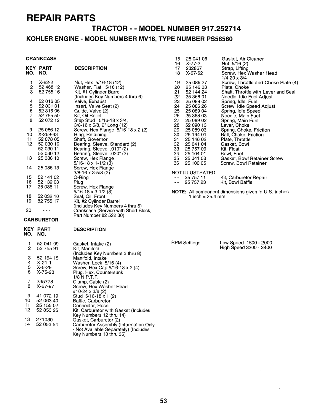 Sears 917.252714 manual Crankcase 