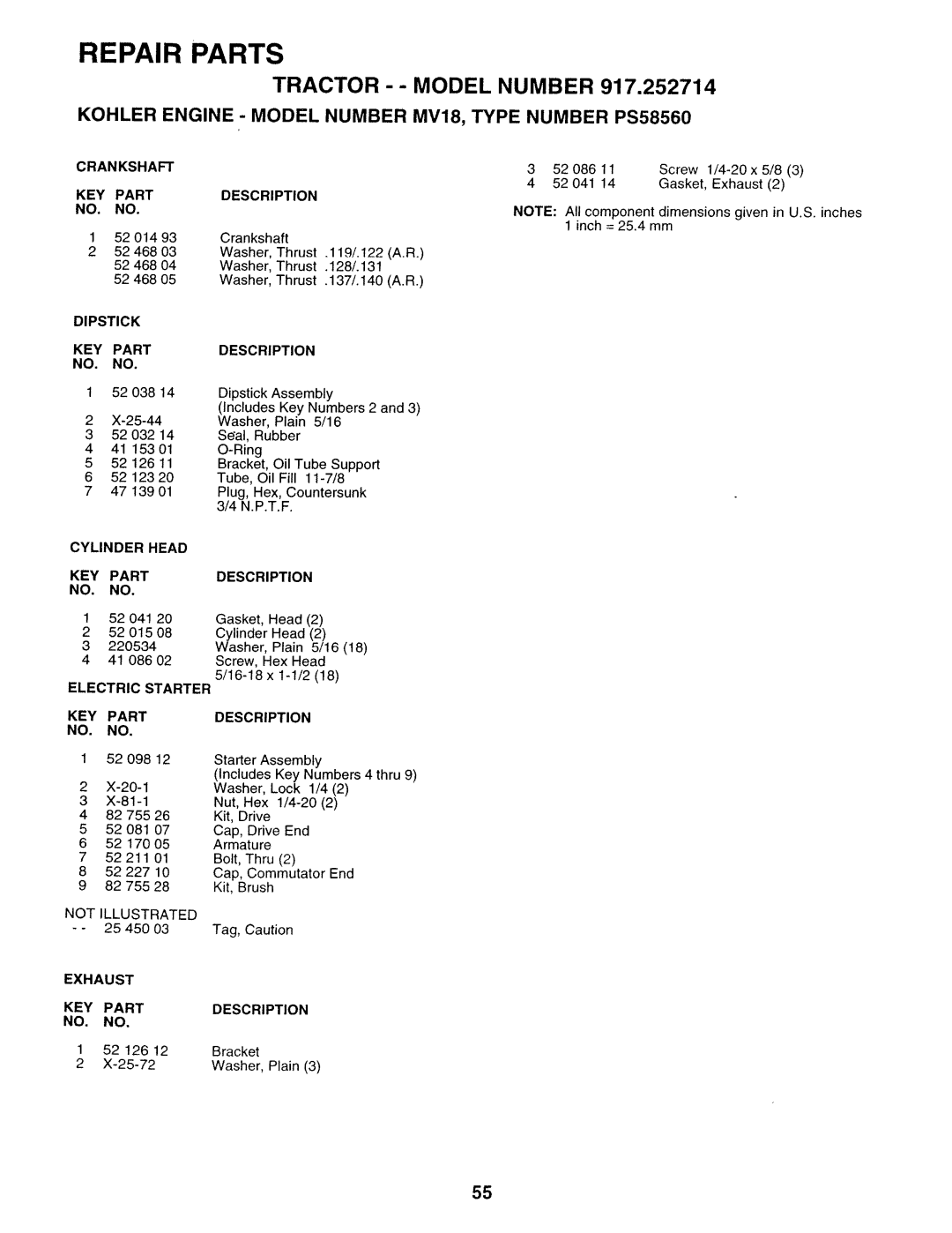 Sears 917.252714 manual Crankshaft 