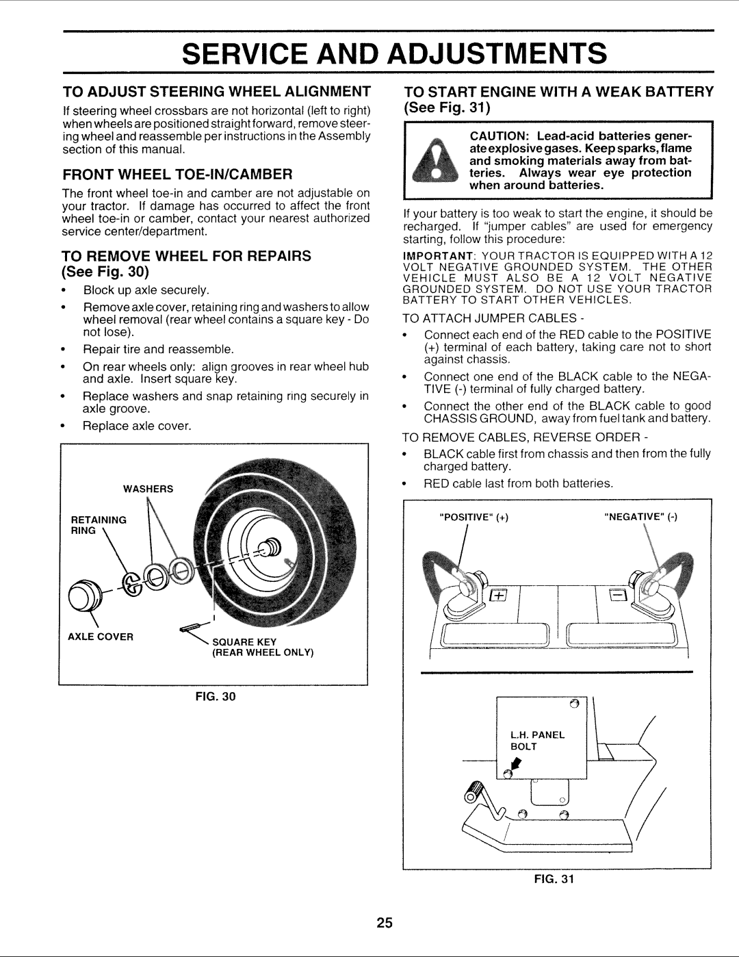 Sears 917.252714 manual To Start Engine with a Weak Battery See Fig 