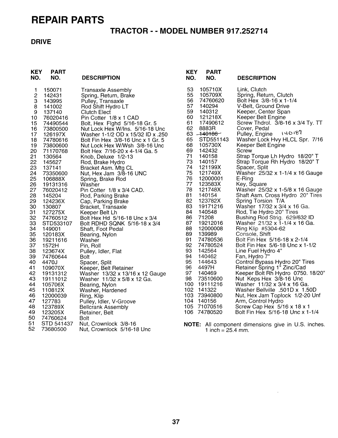 Sears 917.252714 manual Drive 