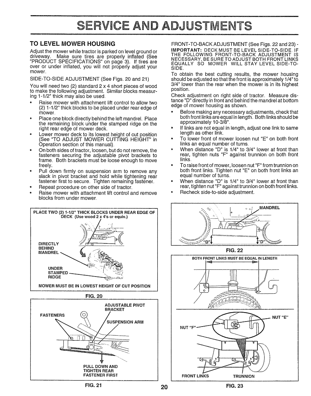 Sears 917.25545 owner manual ID d, To Level Mower Housing 