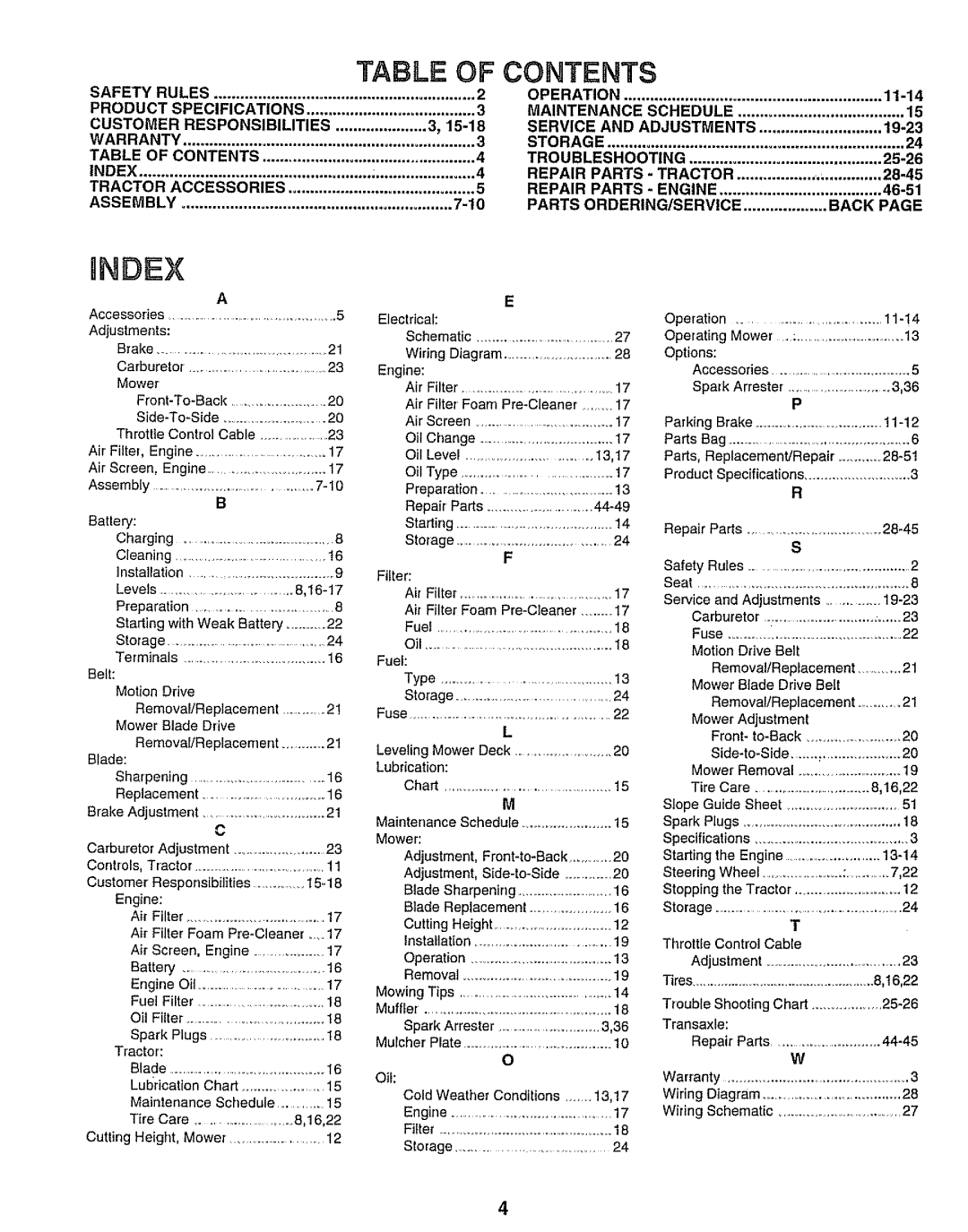 Sears 917.25545 owner manual Nndex 