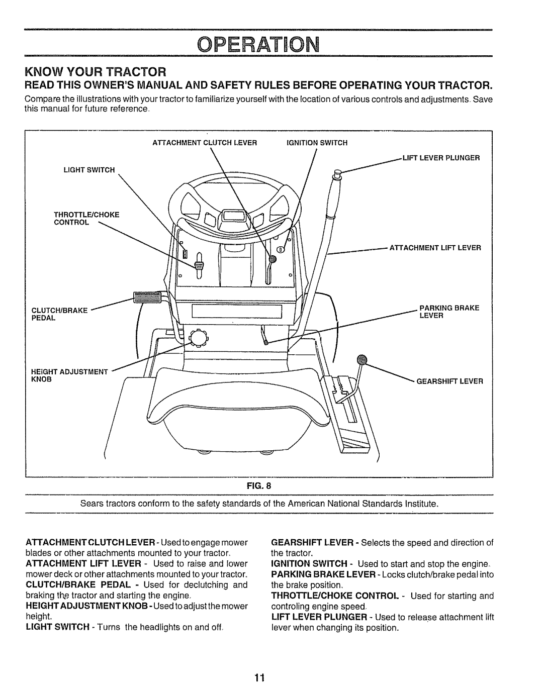 Sears 917.25545 owner manual Operation, Know Your Tractor 