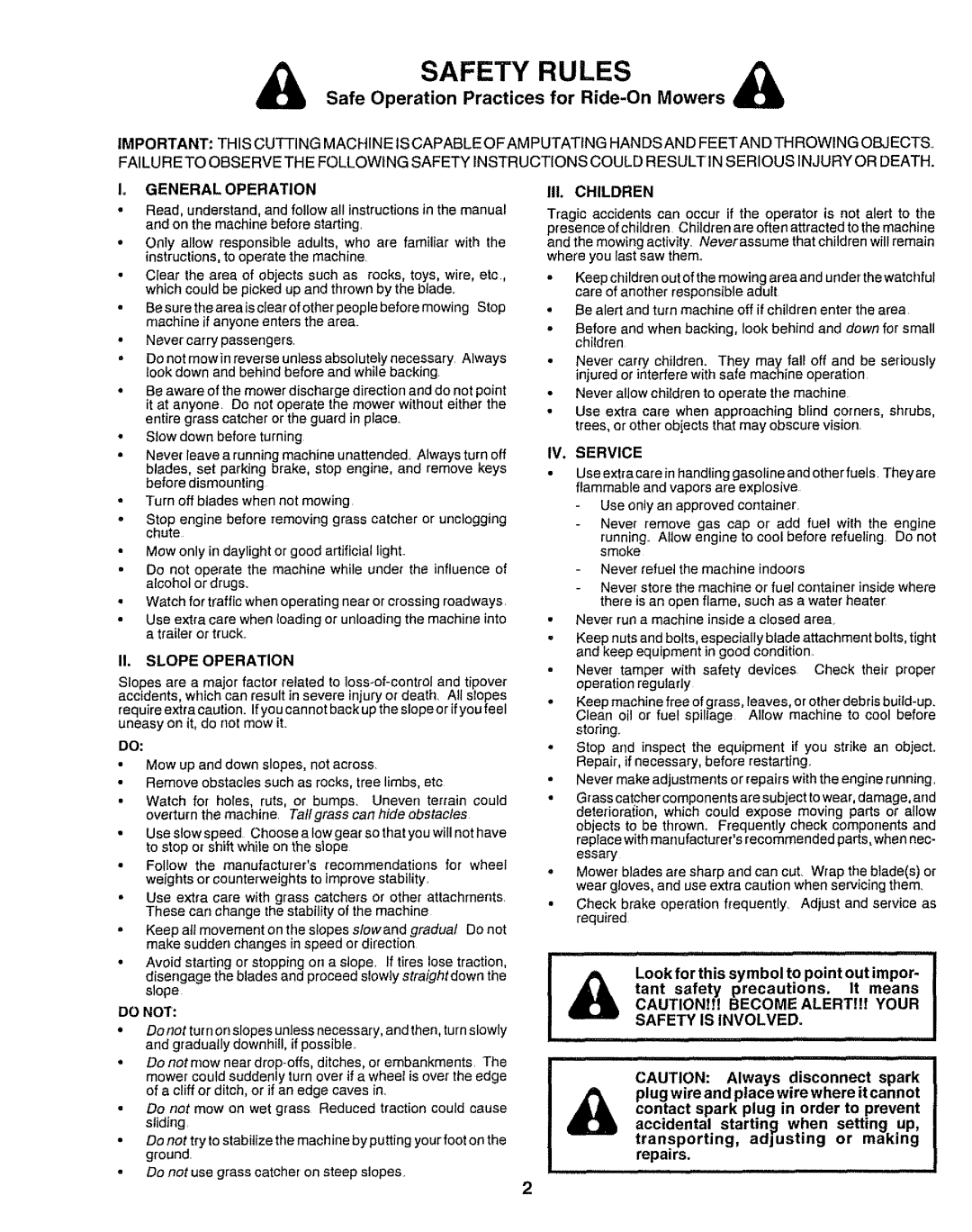Sears 917.25545 Safe Operation Practices for Ride-OnMowers, tant safety, precautions, It means, BECOMEALERTlf, Your 