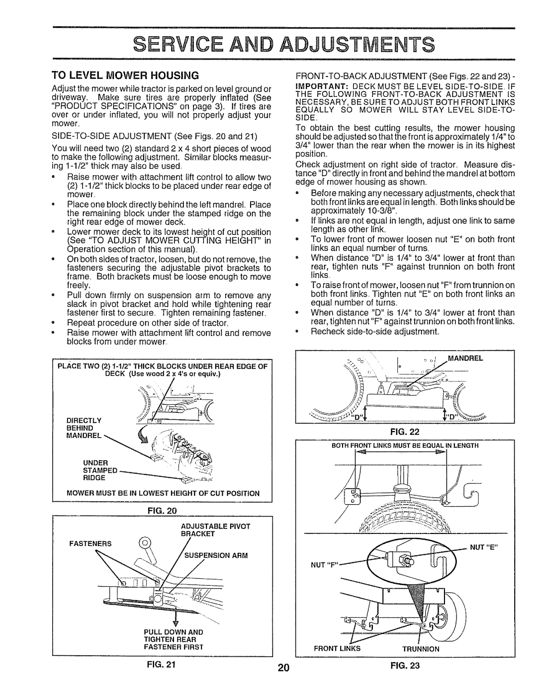 Sears 917.25545 owner manual B,l,,ID d, To Level Mower Housing, Service And Adjustments 