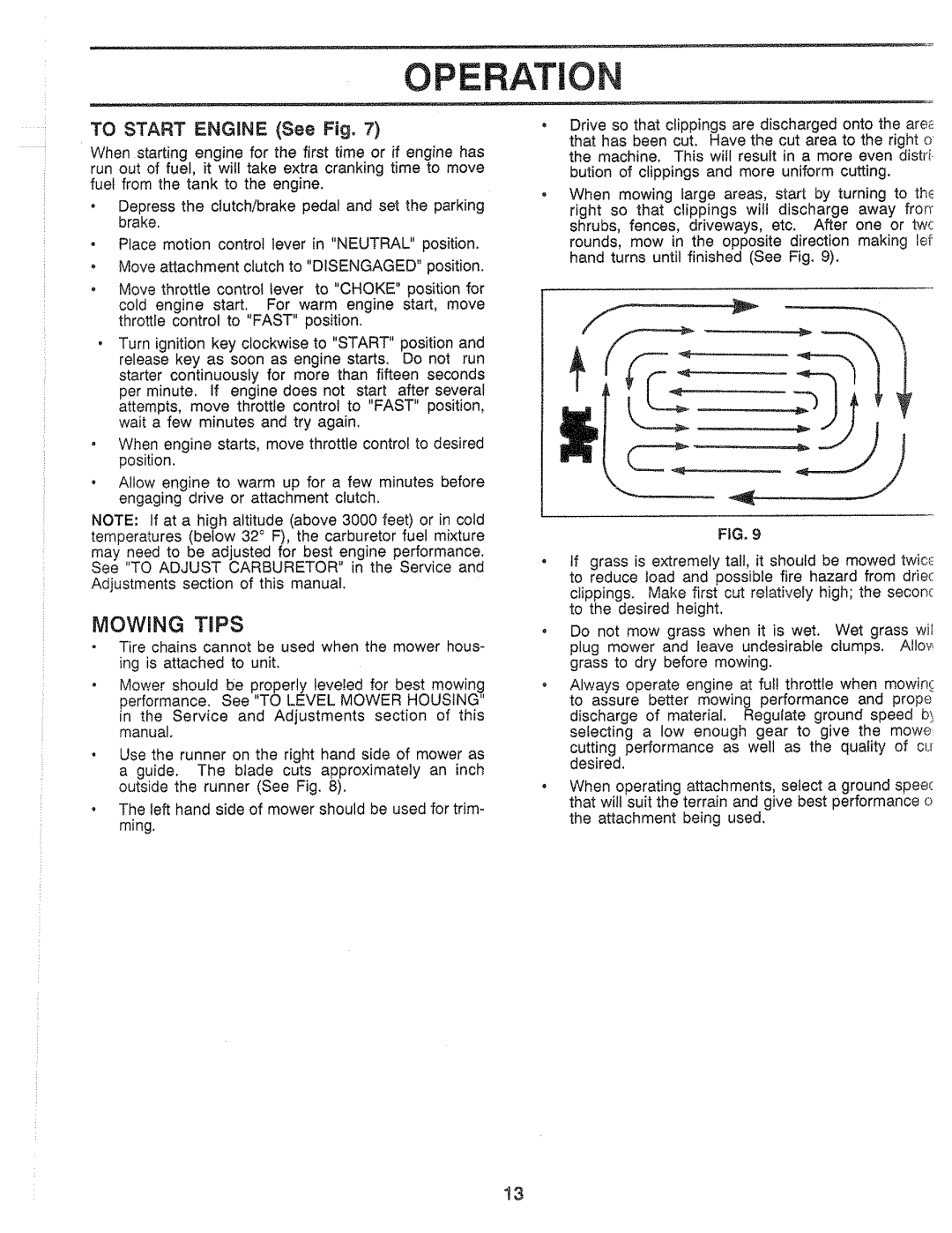 Sears 917.25559 manual Operatio, Mowing Tips 