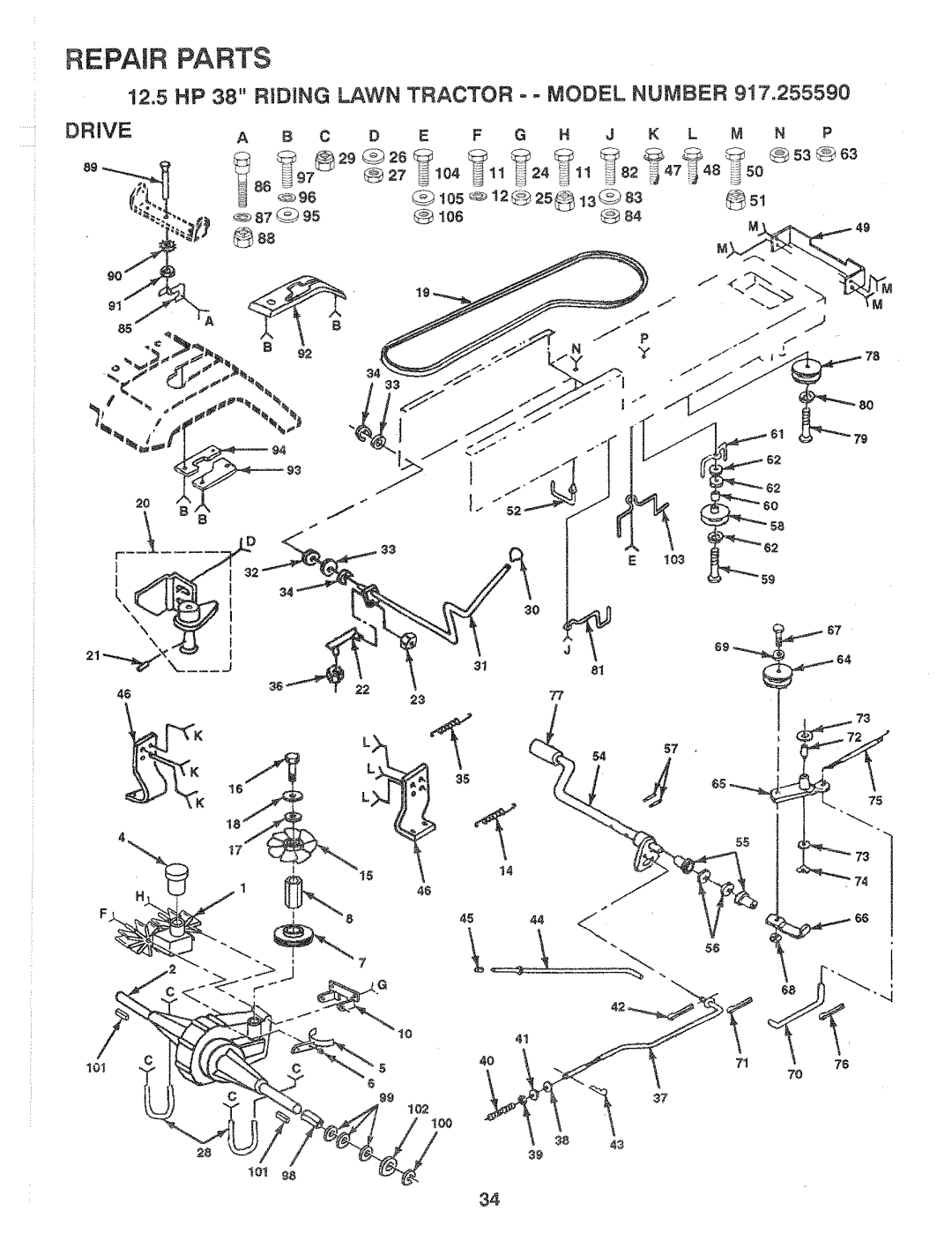 Sears 917.25559 manual 12.5 HP 38 Riding Lawn Tractor -MODEL Number 917,255590 