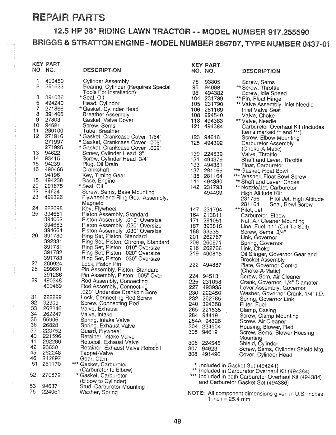 Sears 917.25559 manual KEY Part Dsscription, 005 