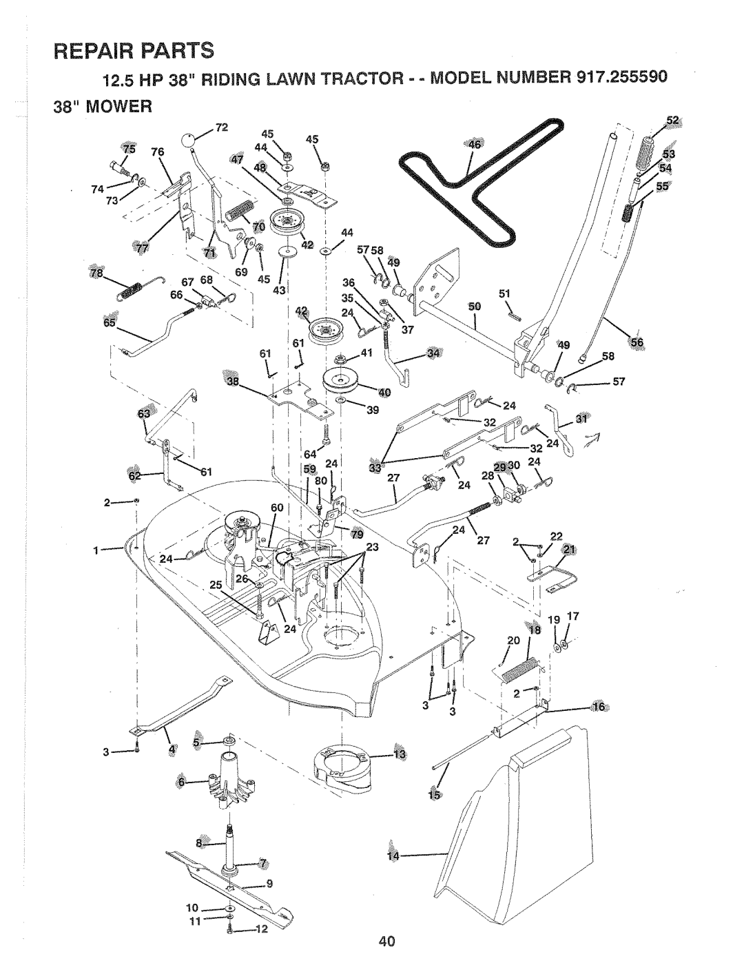 Sears 917.25559 manual Mower, Repair Parts 