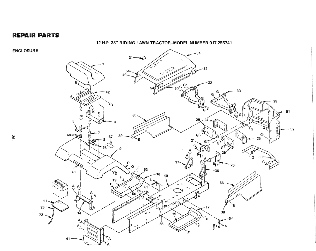 Sears 917.255741 manual Repair Parts, 12 H,P Riding Lawn TRACTOR--MODEL Number Enclosure 