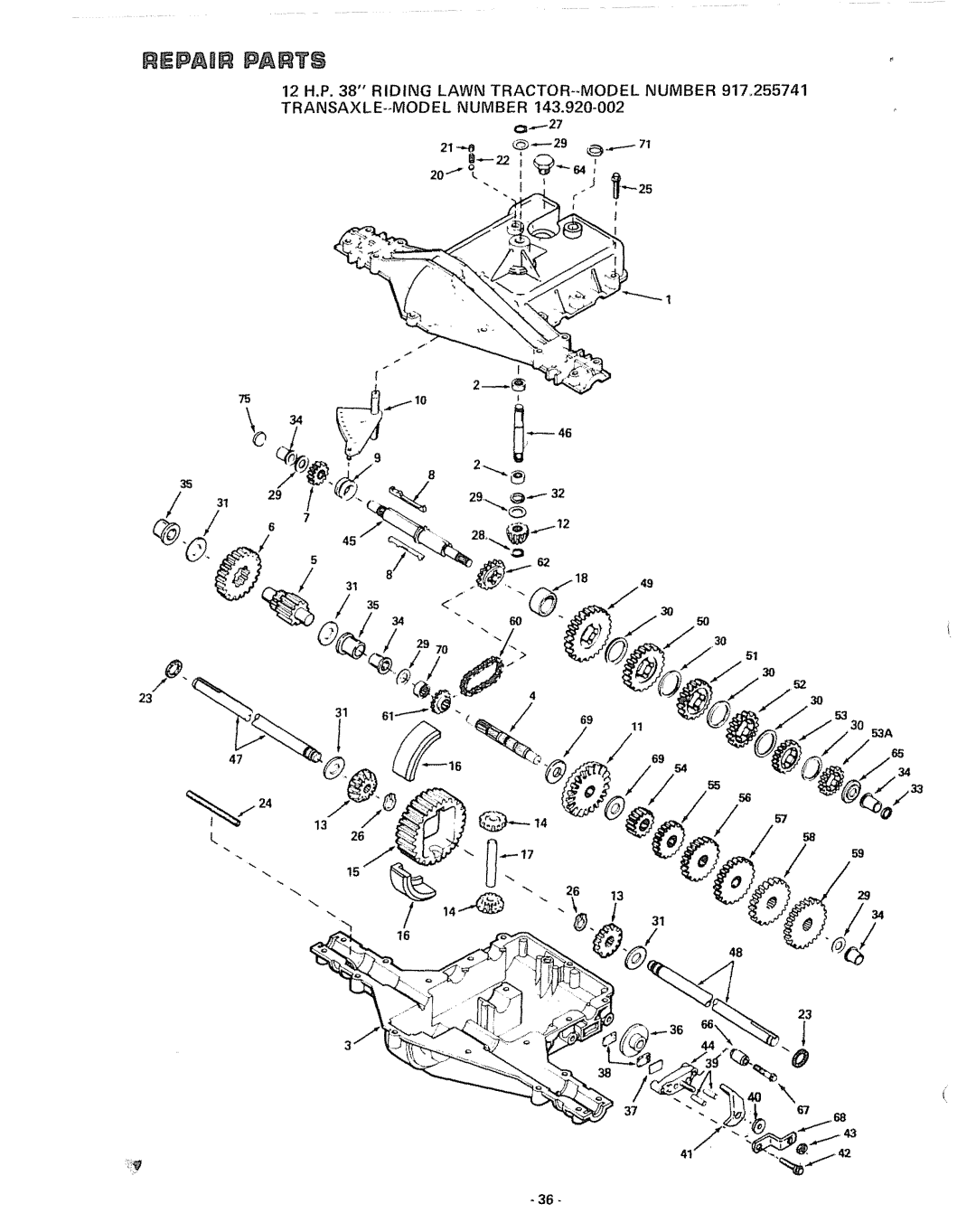 Sears 917.255741 manual TRANSAXLE--MODEL Number, 7510, 53A 