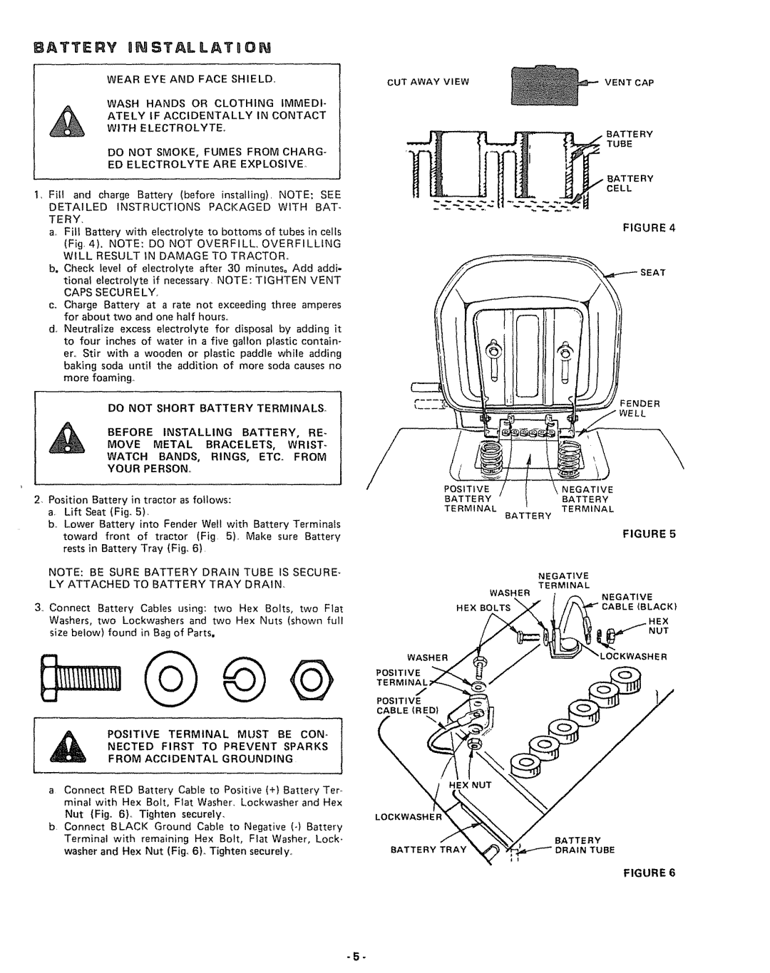 Sears 917.255741 manual Battery Onstallatdon, Do not Short Battery Terminals 