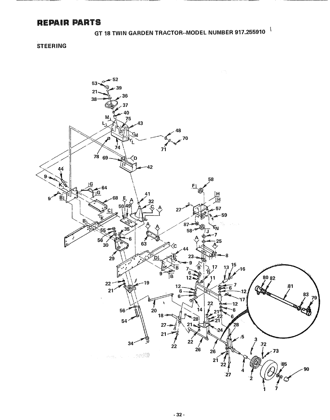 Sears 917.25591 manual Repar Parts, 22t85 