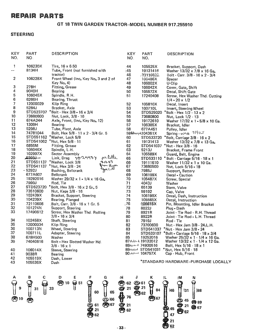 Sears 917.25591 manual GT 18 Twin Garden TRACTOR-MODEL Number 917,255910, Part, C D E 