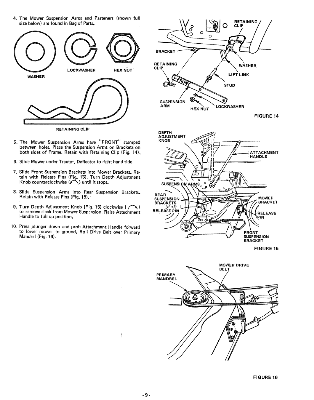 Sears 917.25591 manual Retaining Washer Clip Lift Link, Handle Rear Suspensionmower Bracketsbracket Release PIN 