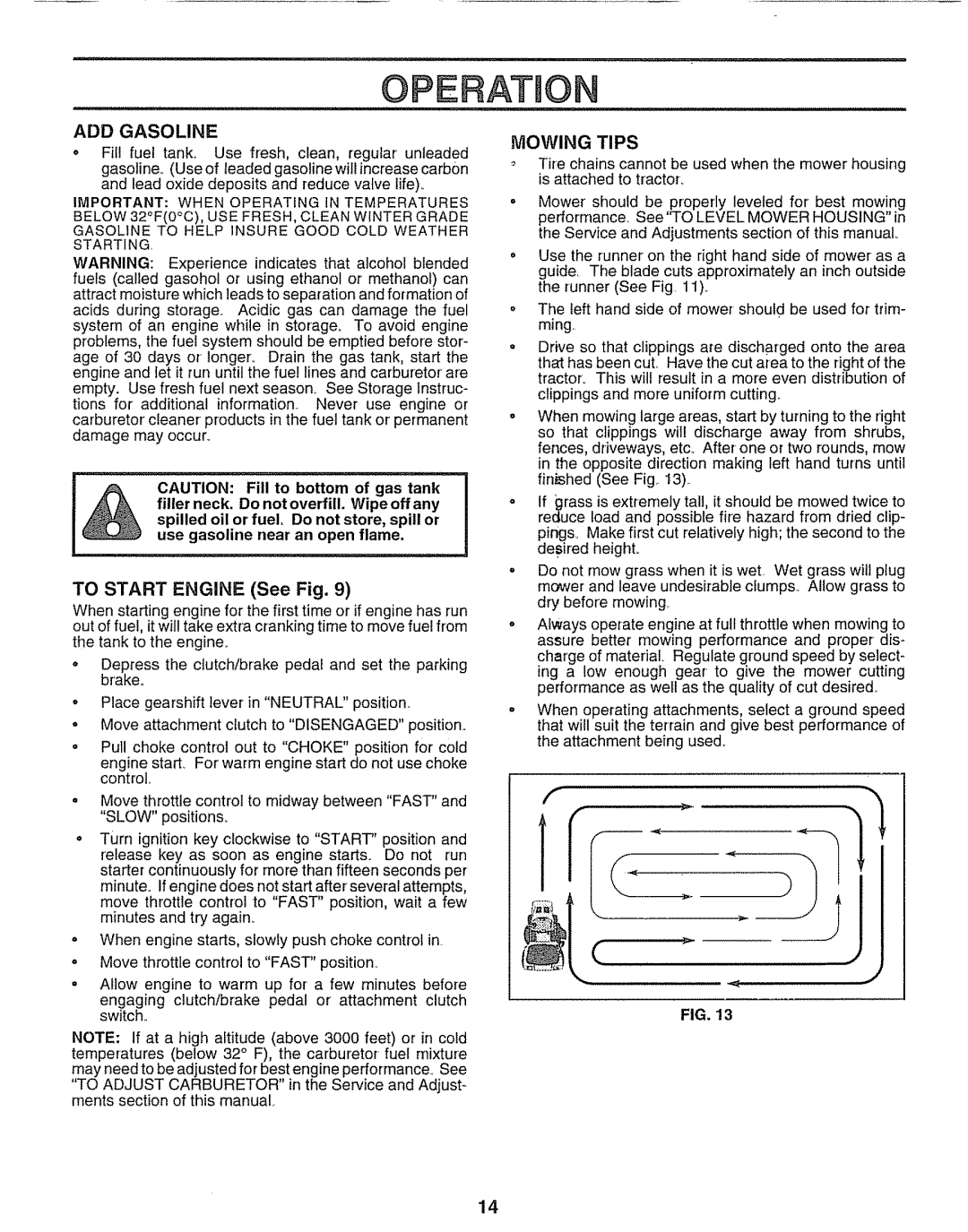 Sears 917.25597 owner manual ADD Gasoline, Mowing Tips 