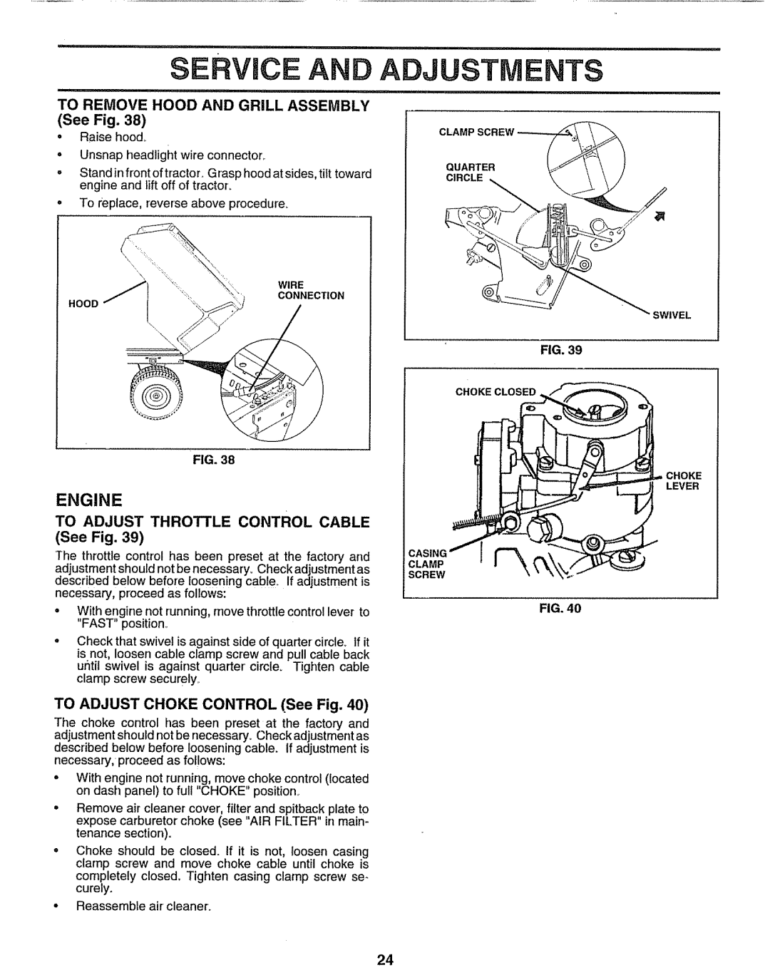 Sears 917.25597 owner manual Engine, To Adjust Throttle Control Cable 