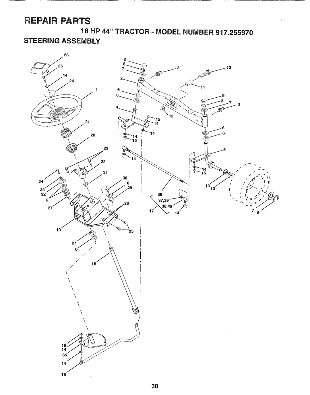 Sears 917.25597 owner manual Steering Assembly 