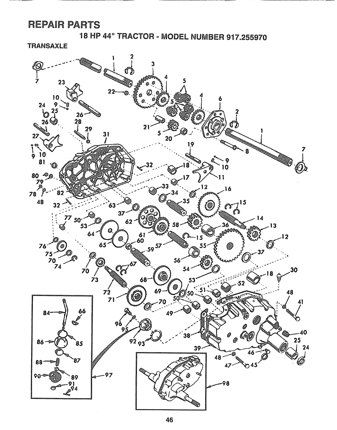 Sears 917.25597 owner manual Repaiir Parts, Transaxle 