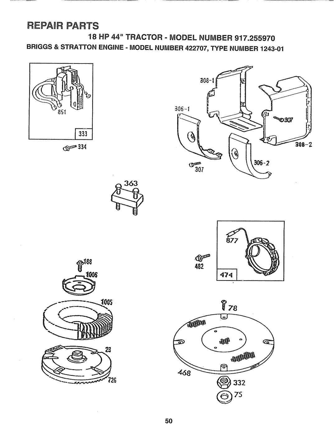 Sears 917.25597 owner manual REPAIlR Parts 