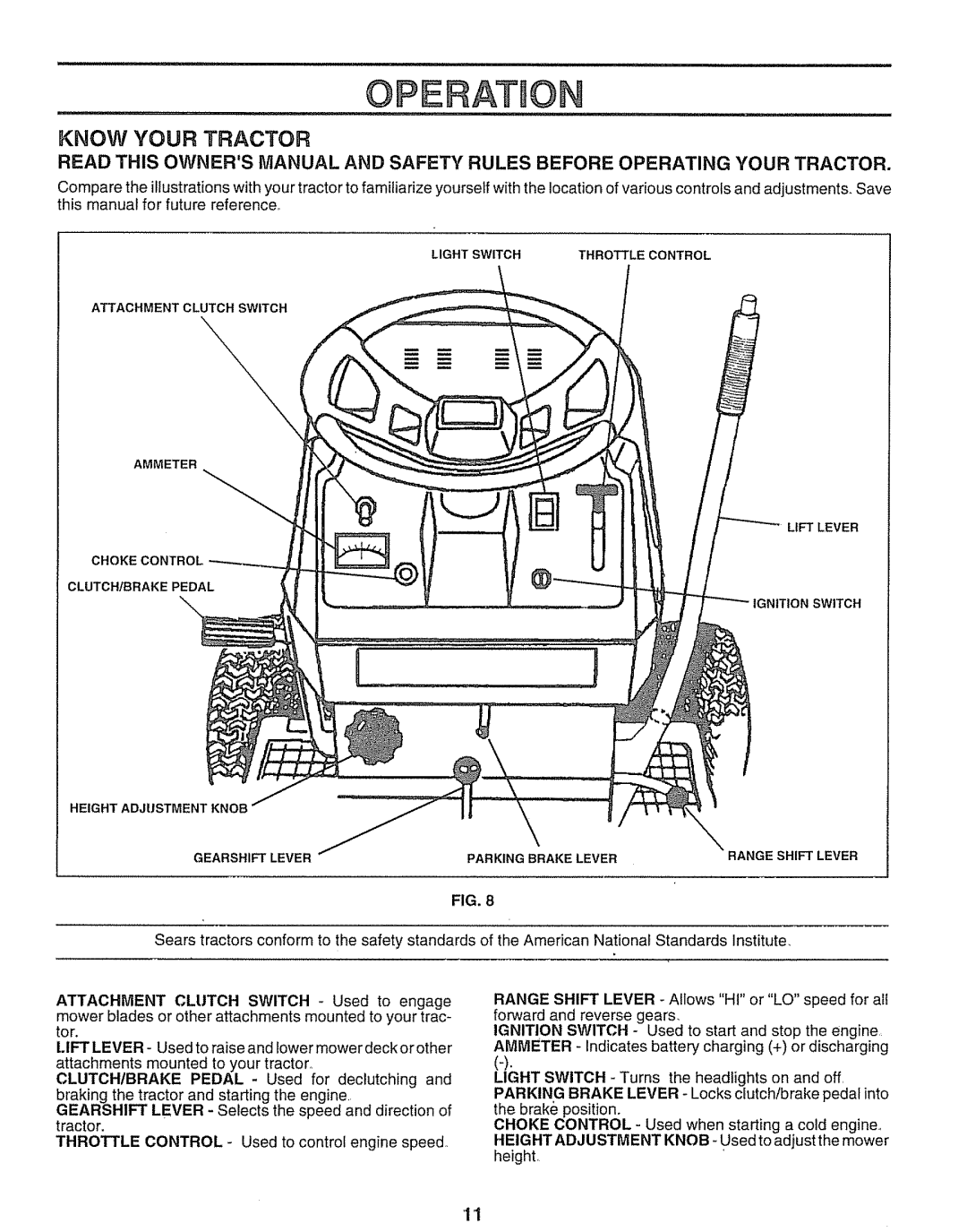 Sears 917.25597 owner manual Operation, Know Your Tractor 