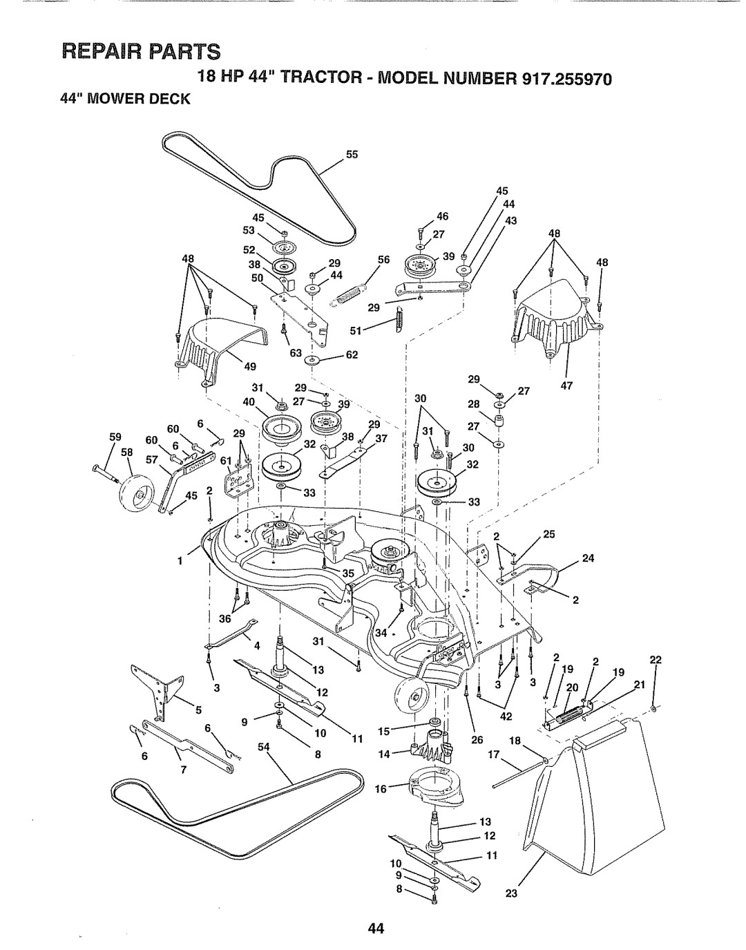 Sears 917.25597 owner manual Mower Deck, Repair Parts, 18 HP 44 TRACTOR - MODEL NUMBER, 8-_23 