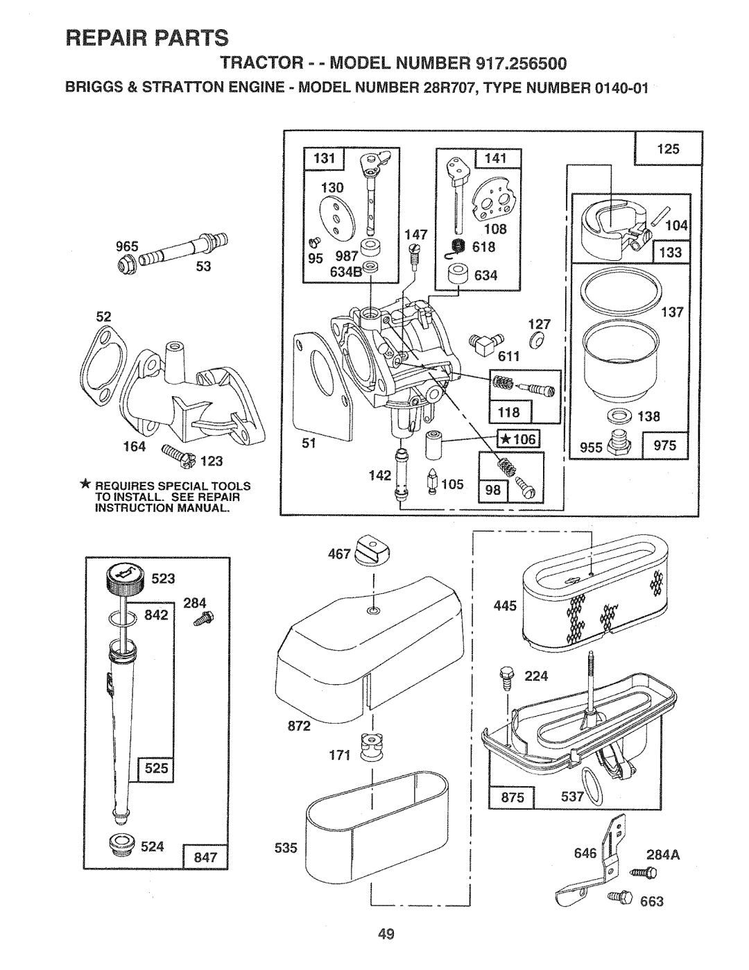 Sears 917.2565 manual 125 130 147 137 127, 284, I525 535, 224 