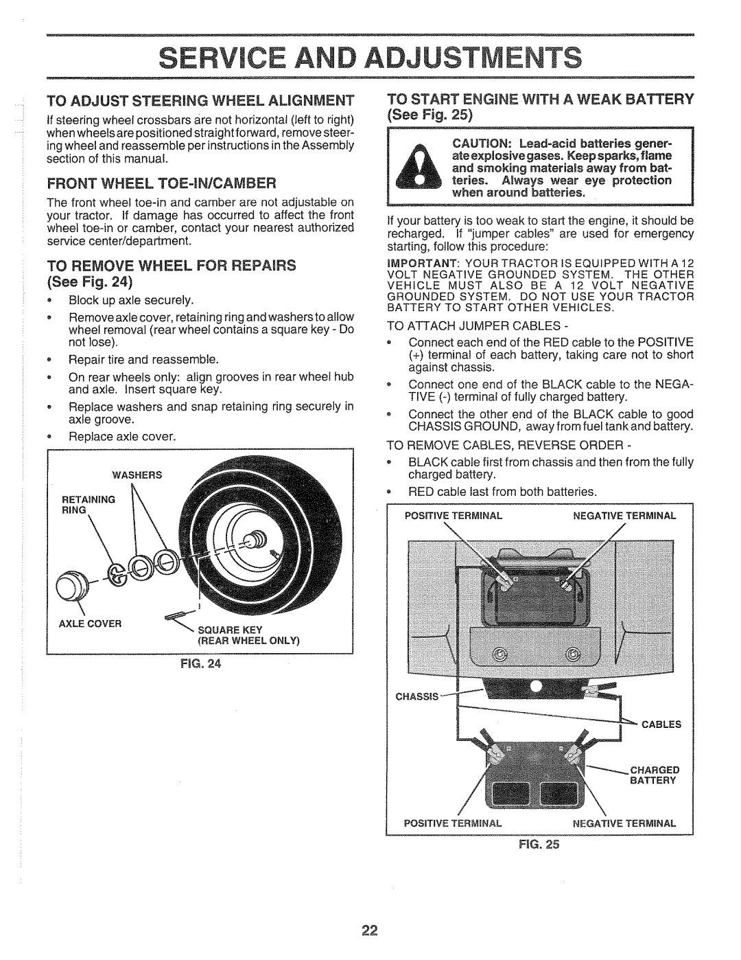 Sears 917.2565 manual Service An, Adjustments, To Adjust Steering Wheel Alignment, Front Wheel Toe-In/Camber, FiG 