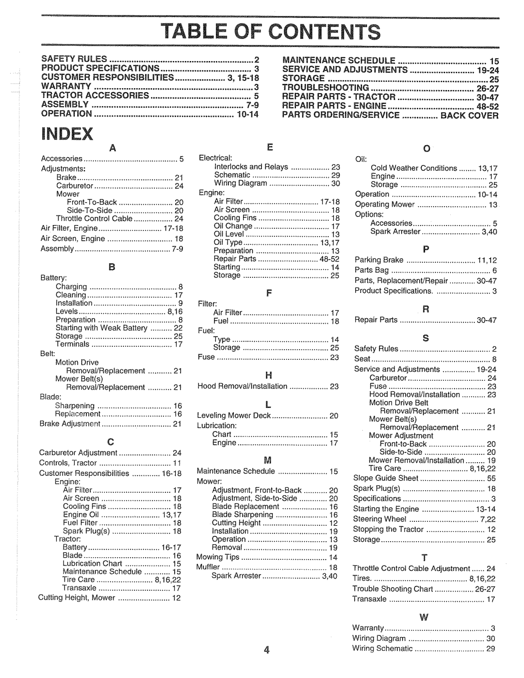 Sears 917.2565 manual Table, Of Cont, Safety Rules, Maintenance, Product, Specif_Cations, 19-24, Customer, RESPONSiBILiTiES 