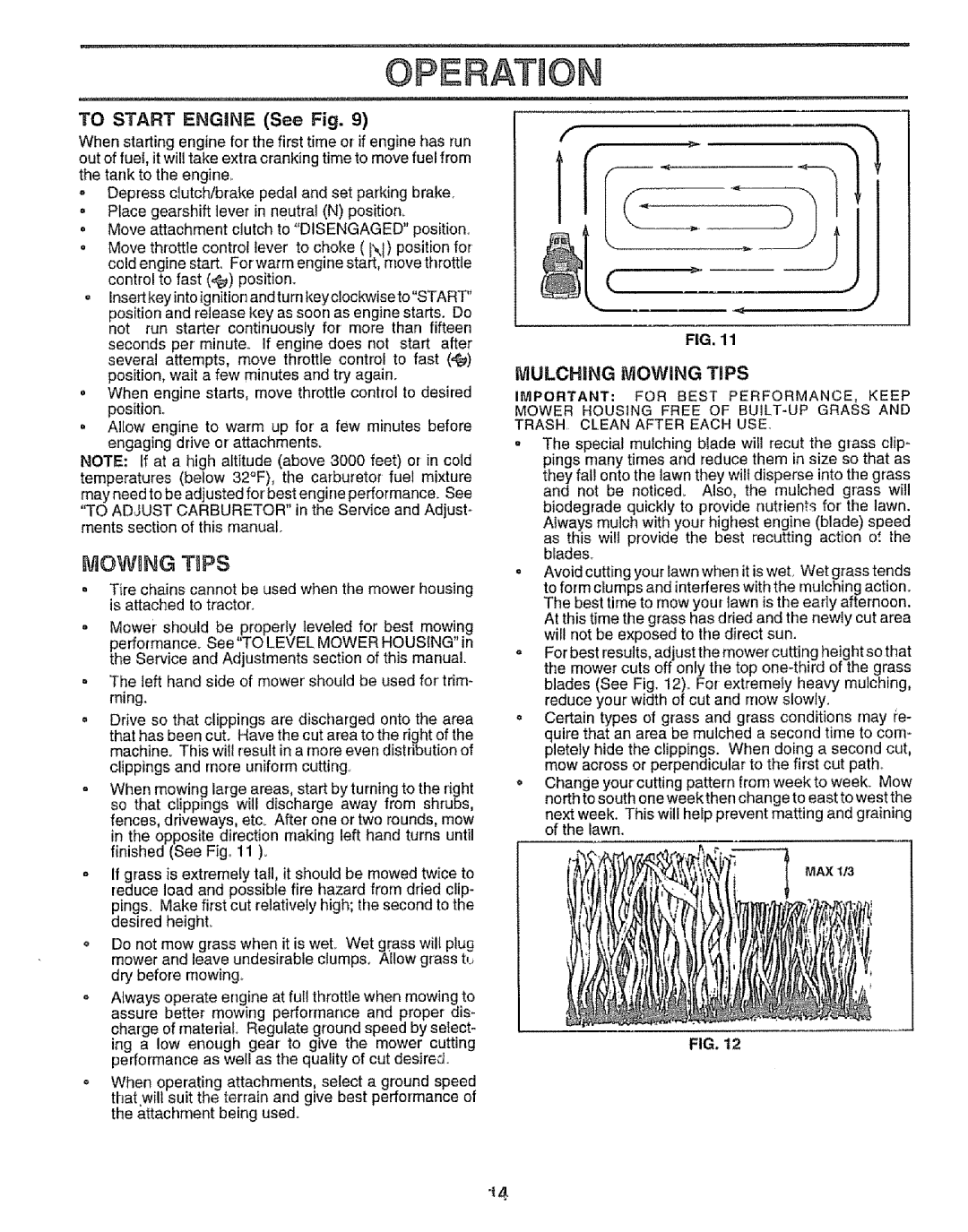 Sears 917.256543 manual Mowing Tups, To Start Engin = See Fig, Iviulchjng iVtOWING TiPS 