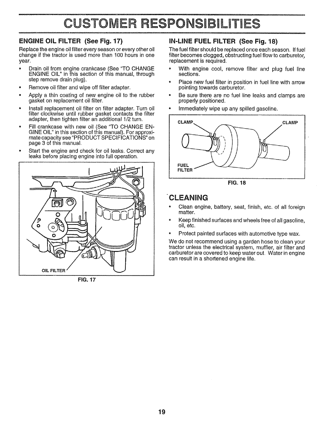 Sears 917.256543 manual Cleaning, Engine OIL Filter See Fig 