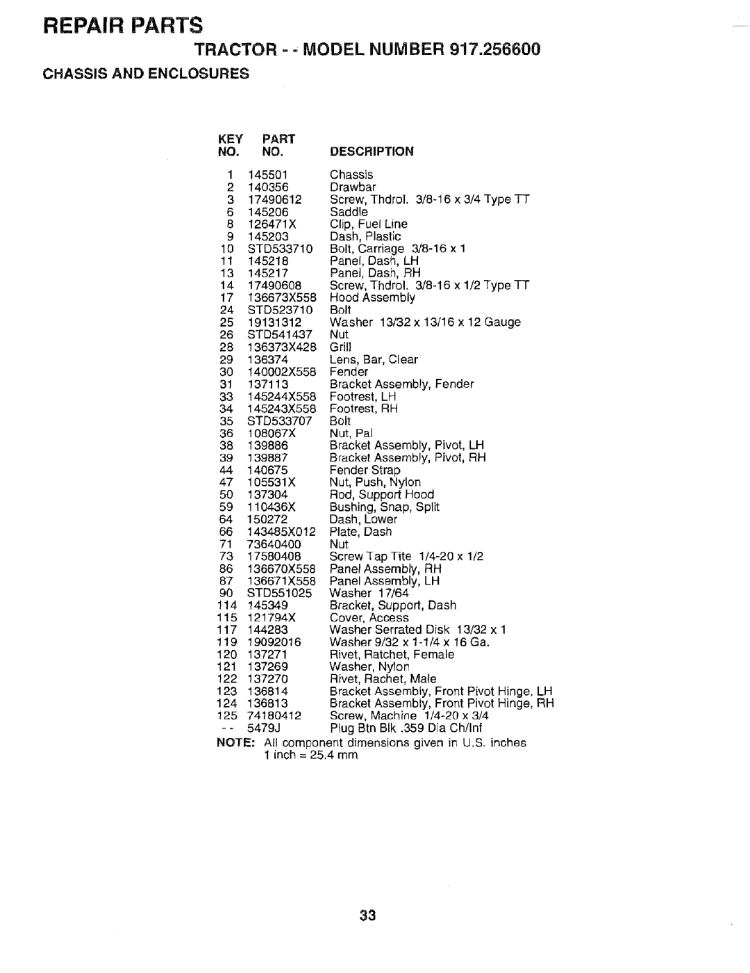 Sears 917.2566 owner manual Tractor - Model Number, Plate 