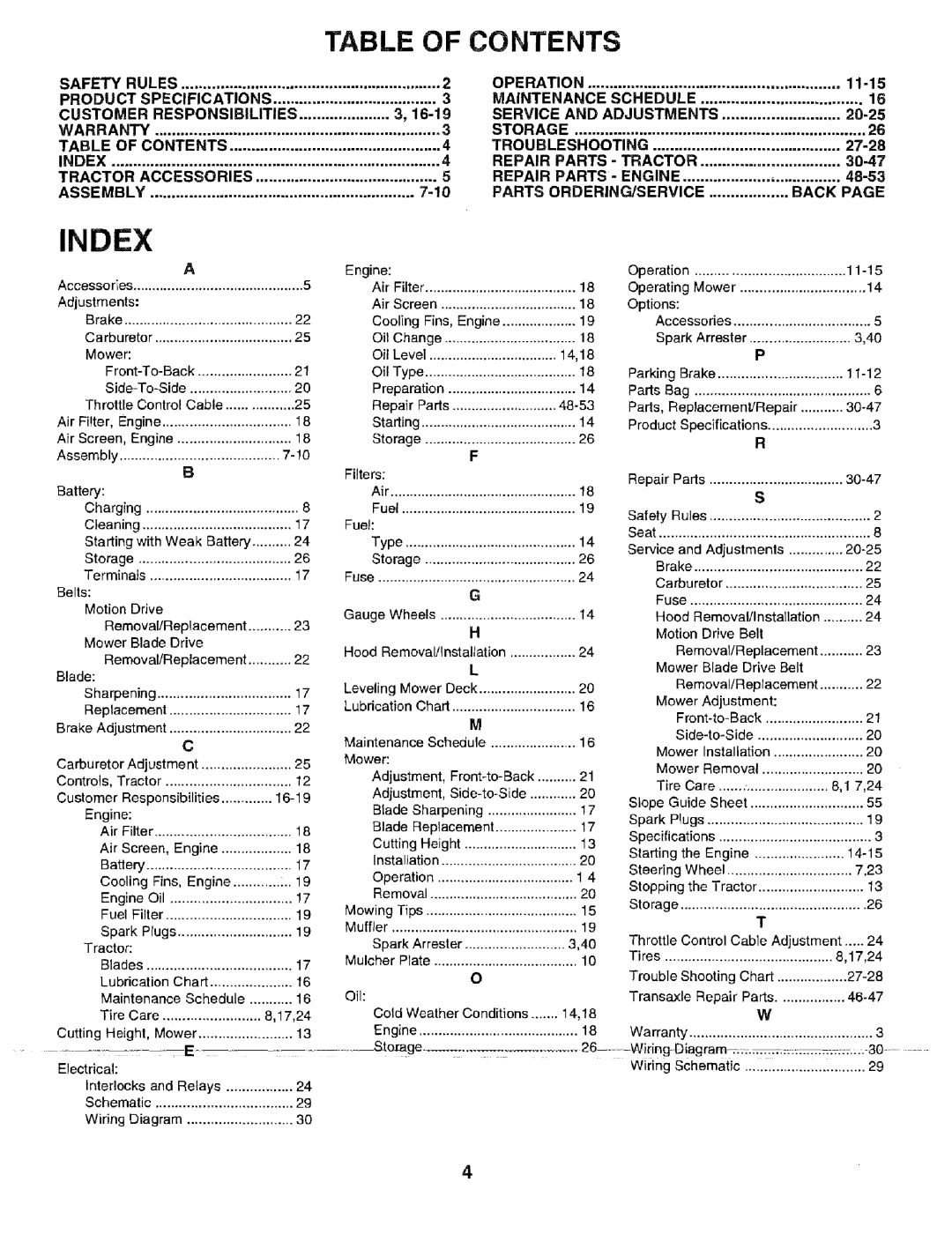 Sears 917.2566 owner manual Index 