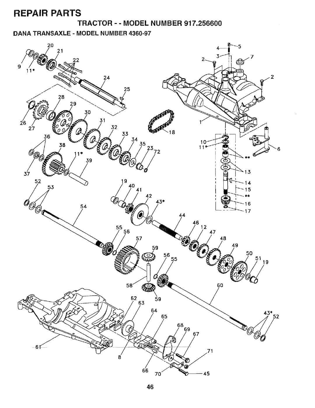 Sears 917.2566 owner manual Tractor - Model Number 917,256600, Dana Transaxle Model Number 