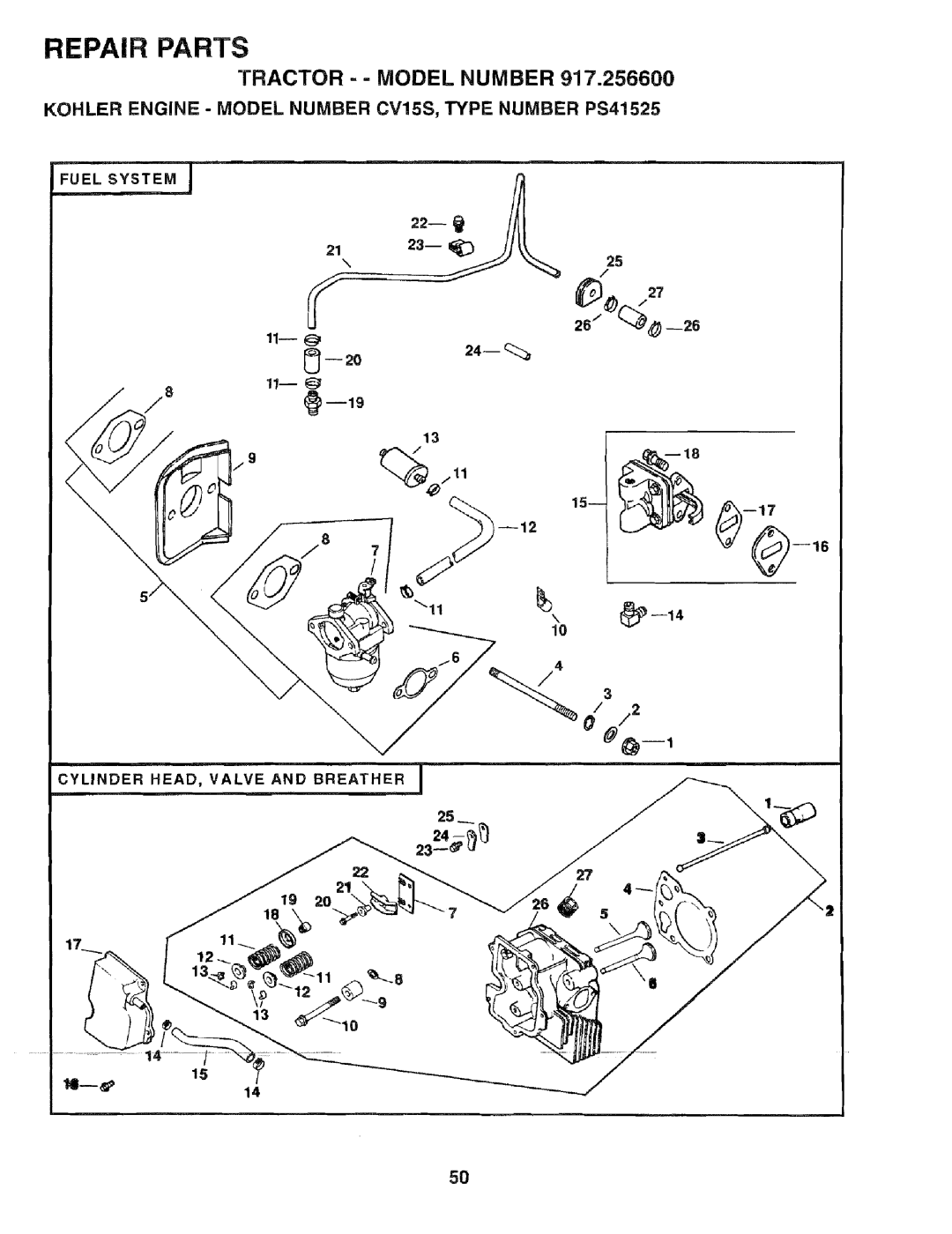 Sears 917.2566 owner manual Cylinder HEAD, Valve and Breather, 21 