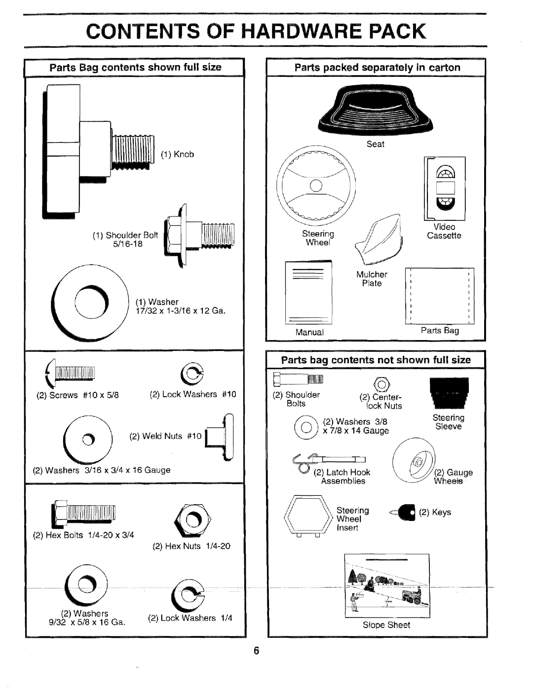 Sears 917.2566 owner manual Contents of Hardware Pack 