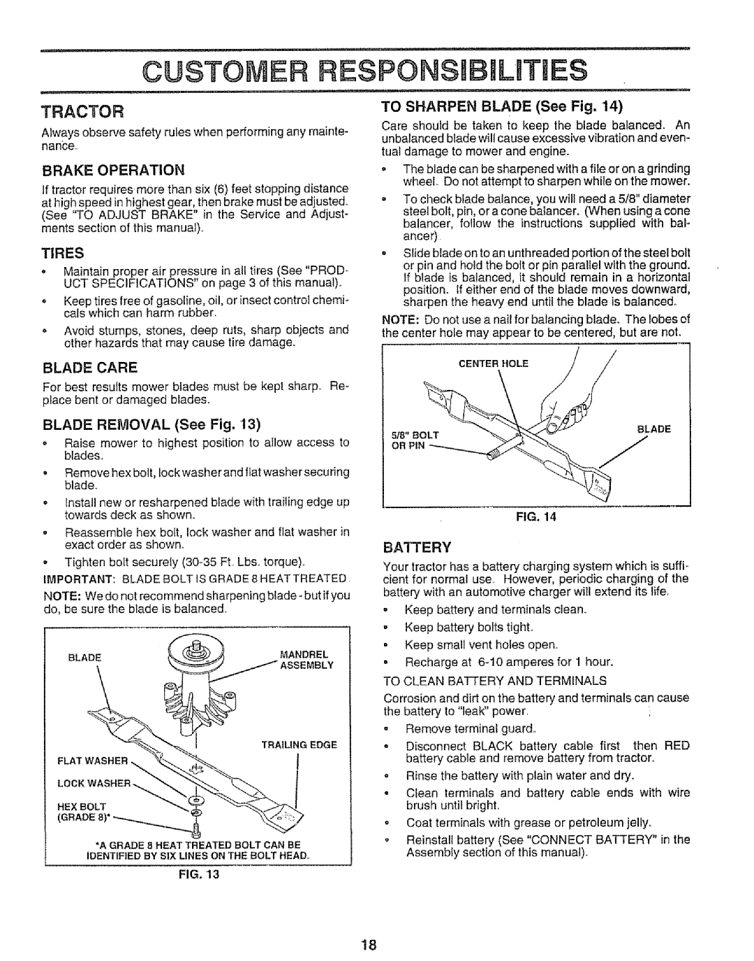 Sears 917.25667 owner manual Blade Removal See Fig, To Sharpen Blade See Fig 