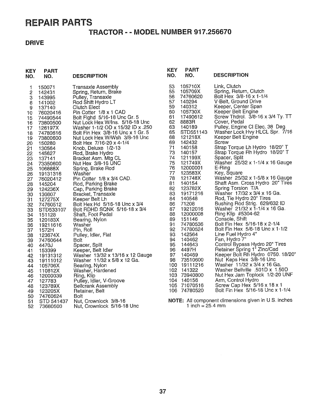 Sears 917.25667 owner manual KEY Part, 801D x 1.50D 