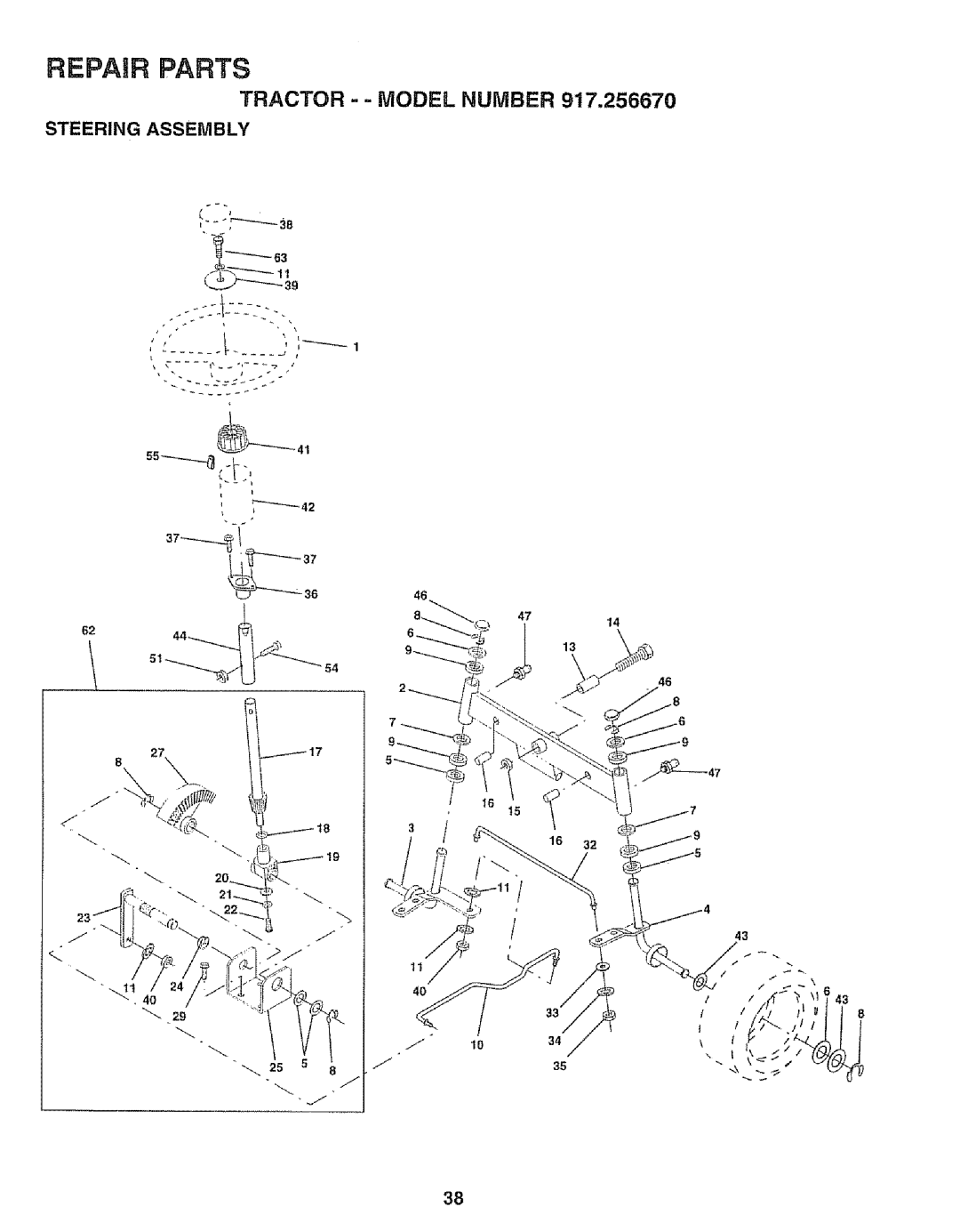 Sears 917.25667 owner manual Steering Assembly 