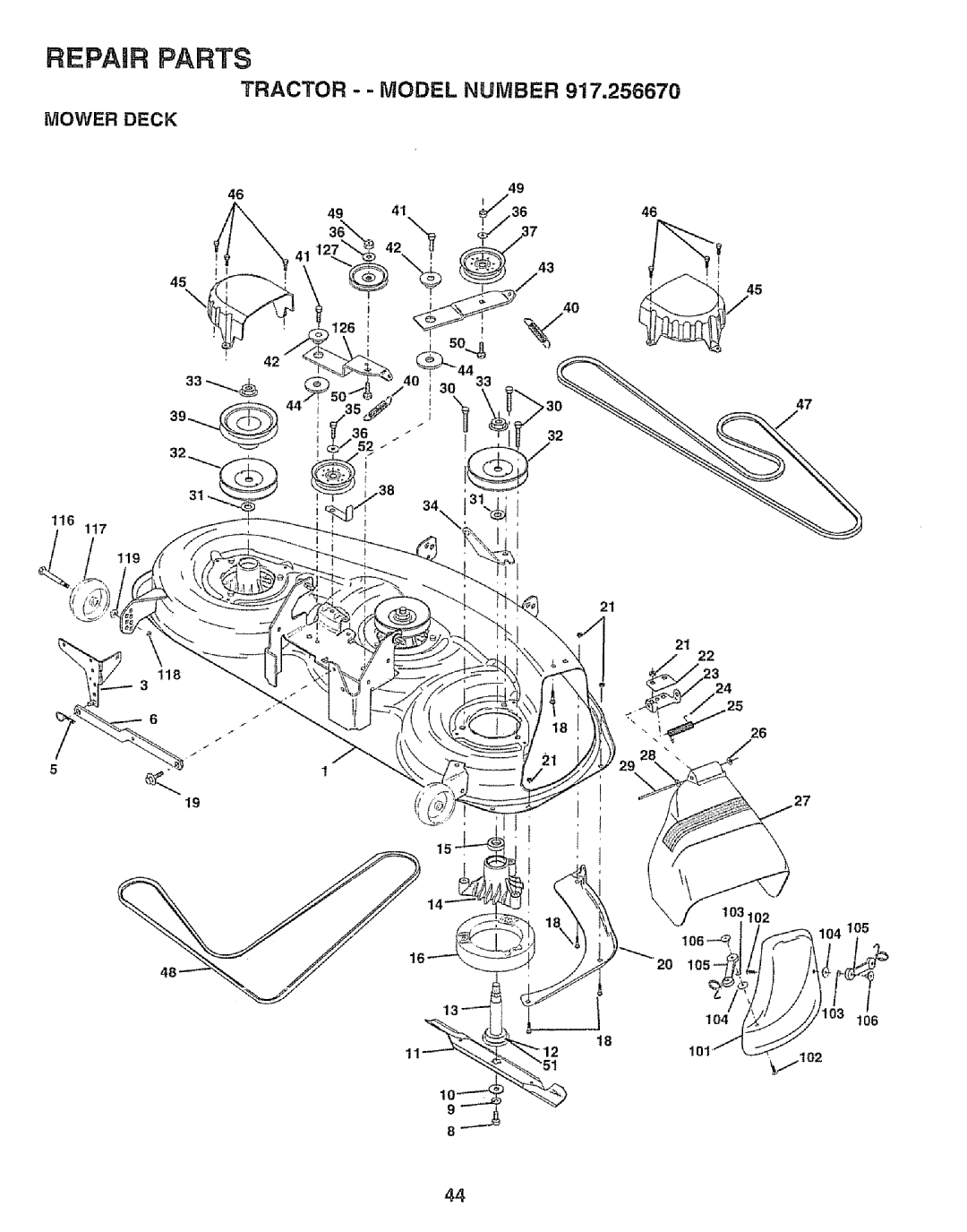 Sears 917.25667 owner manual Mower Deck 