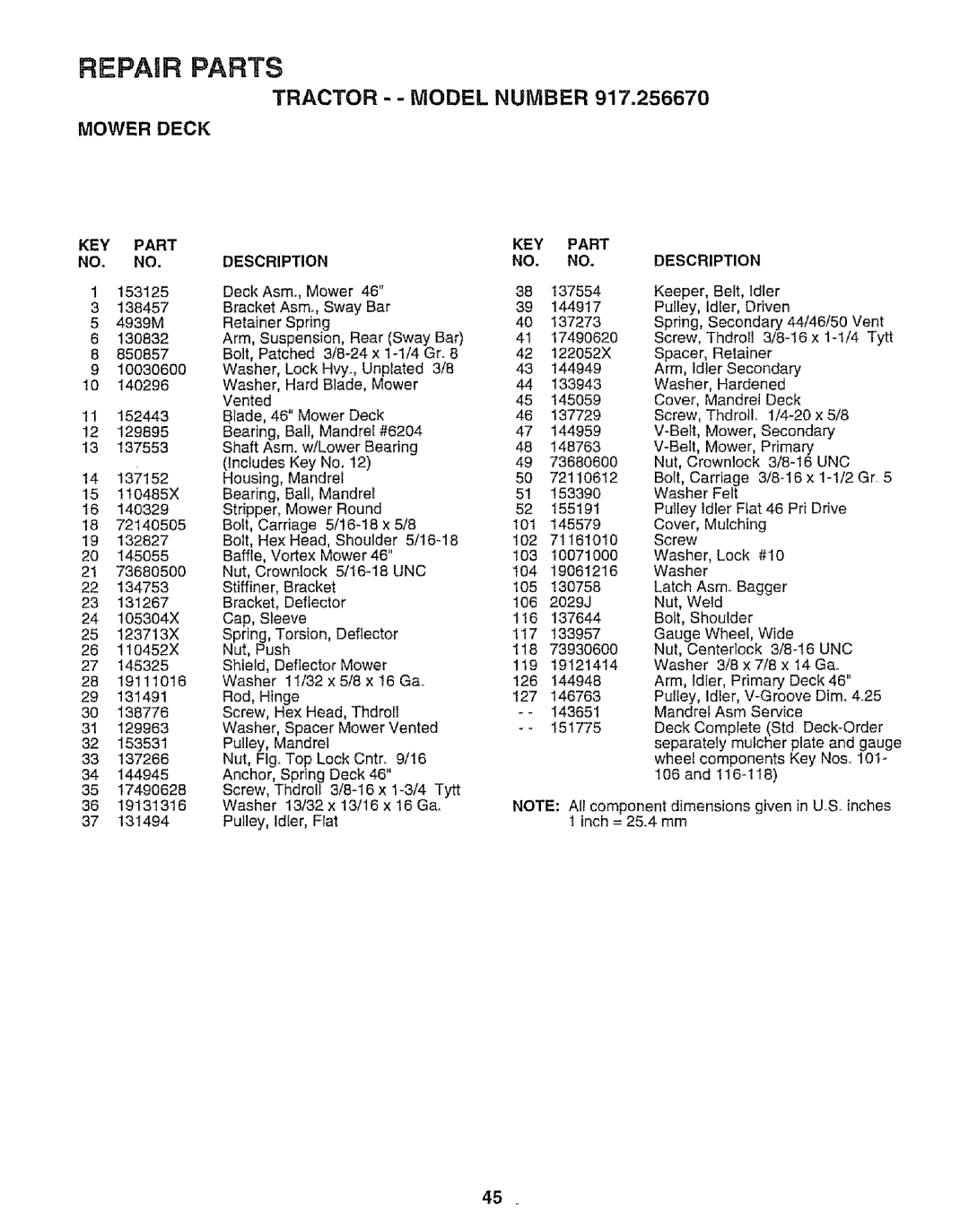 Sears 917.25667 owner manual Tractor - Model Number, Unc 