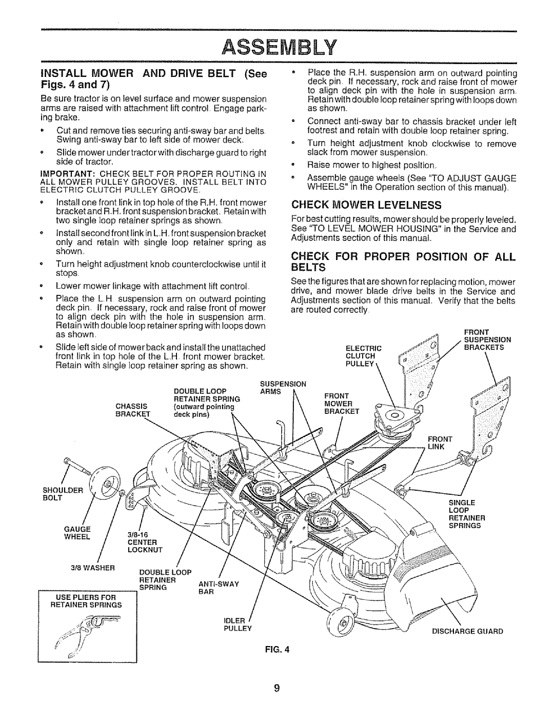 Sears 917.25667 owner manual Install, Mower, Drive Belt, Check for Proper Position of ALL Belts 