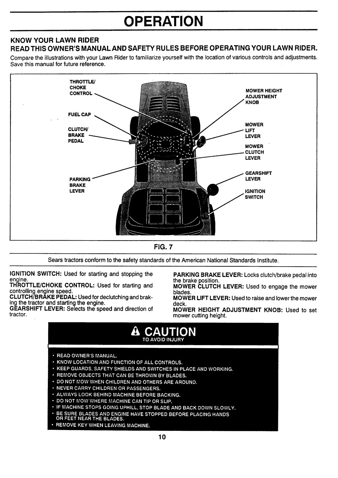 Sears 917.257462 manual Operation, Know Your Lawn Rider 