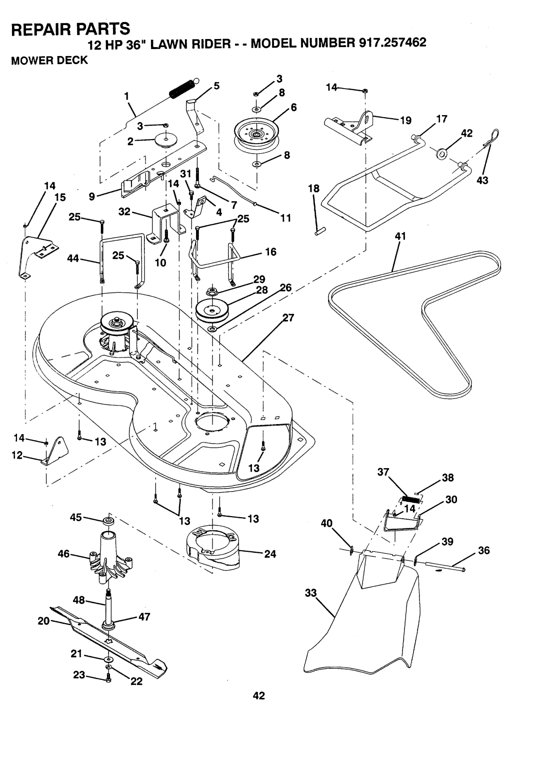 Sears 917.257462 manual Mower Deck 