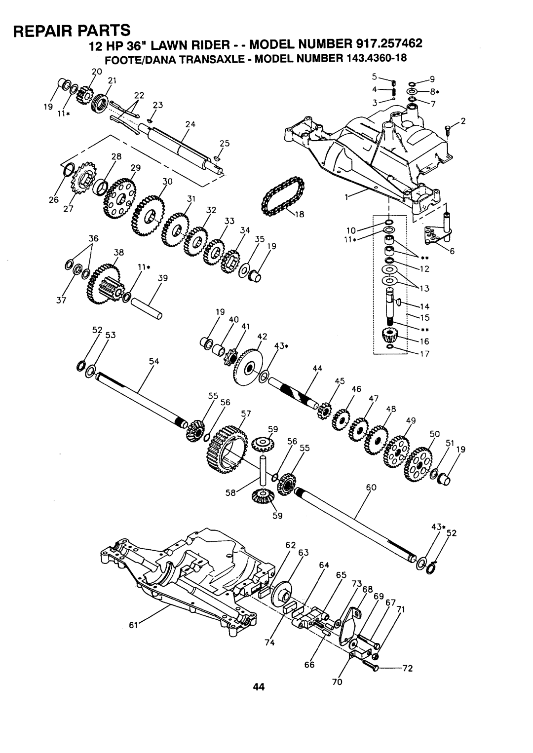 Sears 917.257462 manual FOOTE/DANA Transaxle Model Number, 2631 2732 