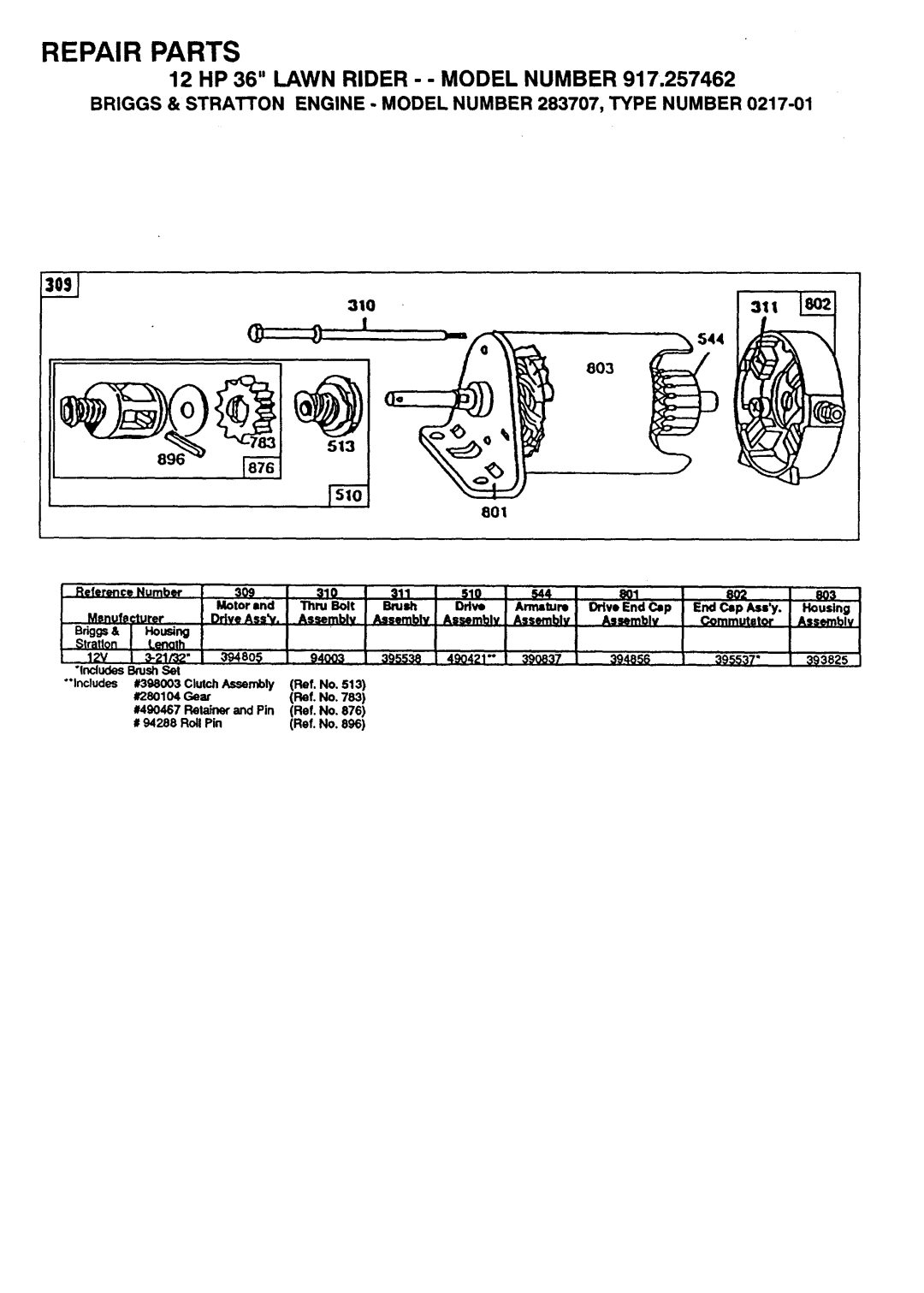 Sears 917.257462 manual 310, 801 