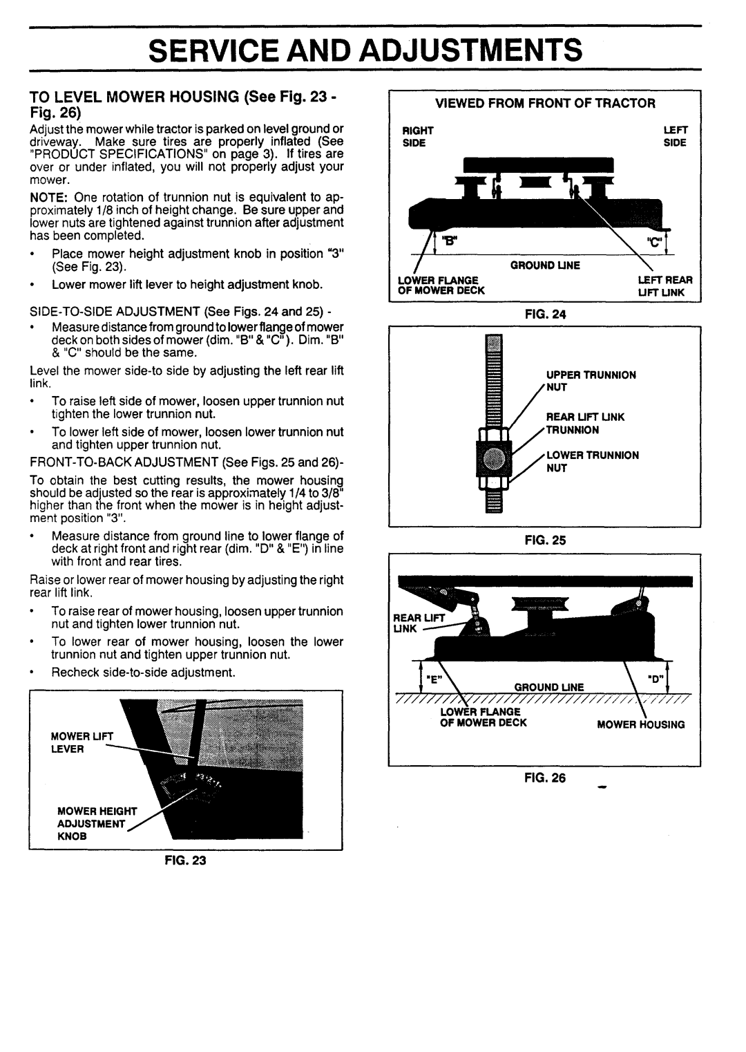 Sears 917.257462 manual Service And Adjustments, TO LEVEL MOWER HOUSING See Fig 